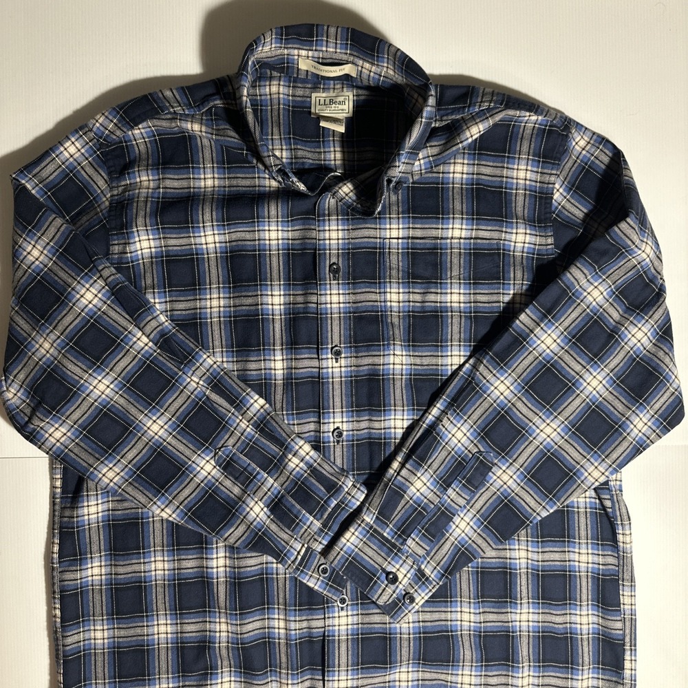 LL Bean Flannel Button Down Vintage Tartan Plaid Mens Large Regular Heavy Duty